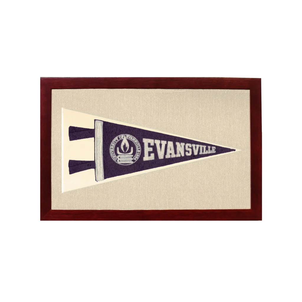 Vintage University of Evansville Pennant | 1950s Wool Felt Pennant Framed Display | vintageantiquesgifts.com