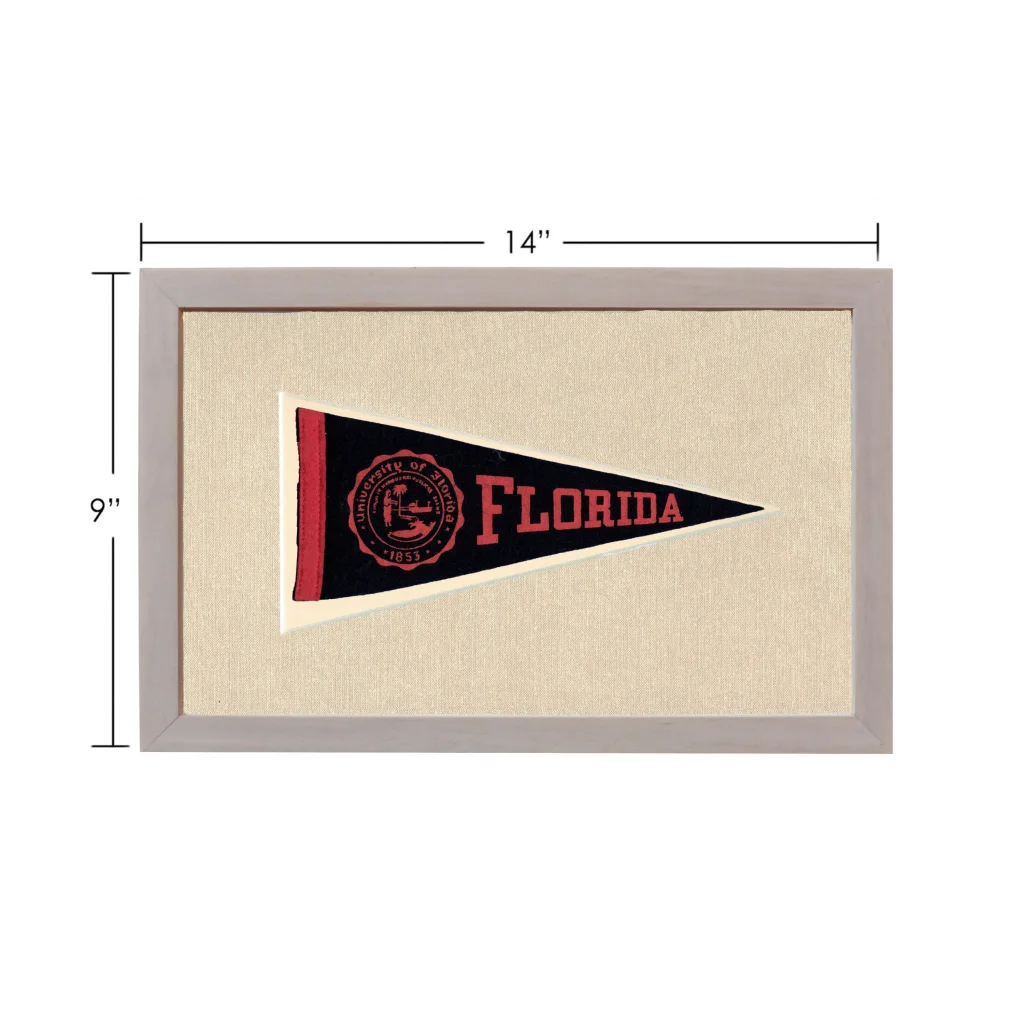 Vintage University of Florida pennant in gray frame