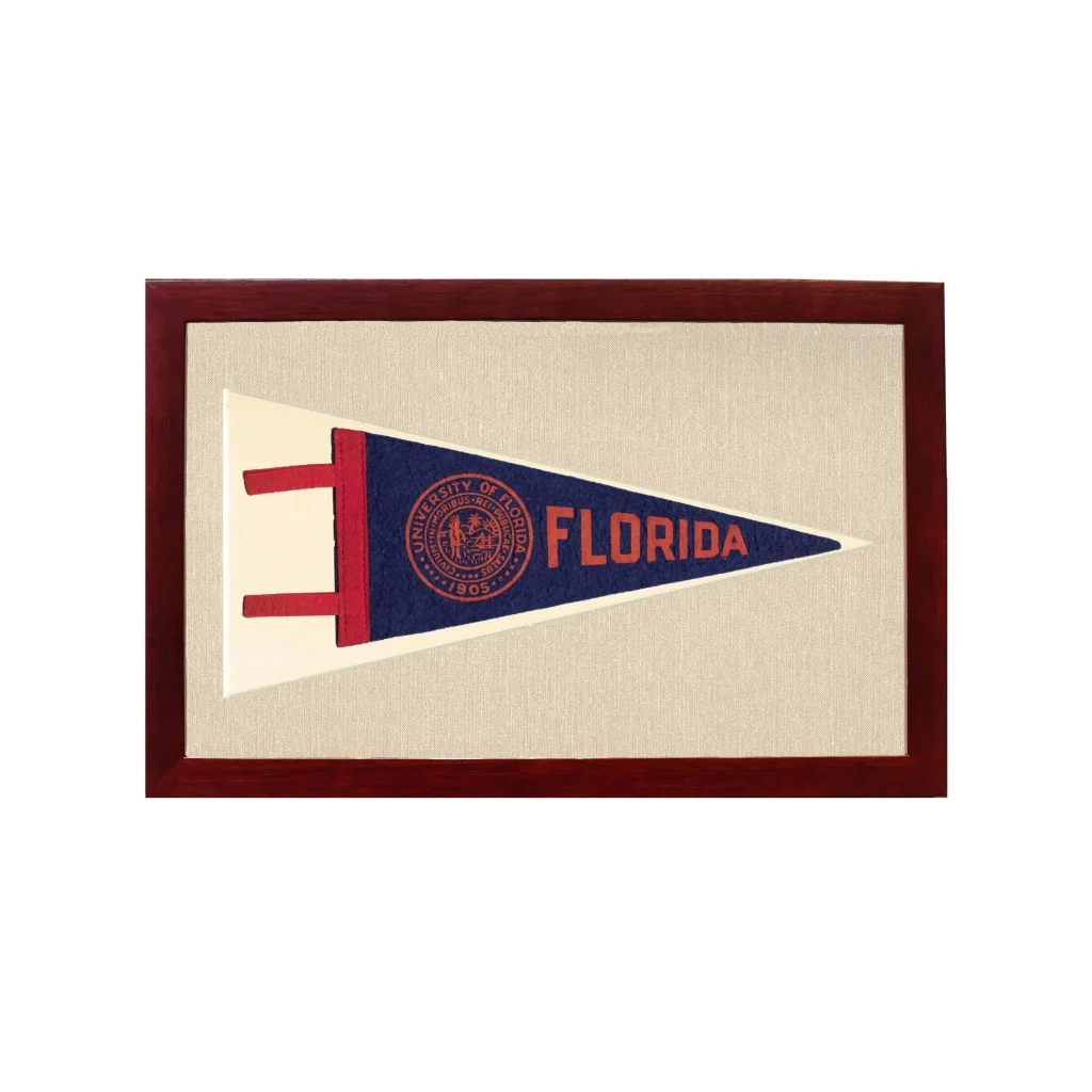 Vintage University of Florida Pennant | 1950s Wool Felt Pennant Framed Display | vintageantiquesgifts.com