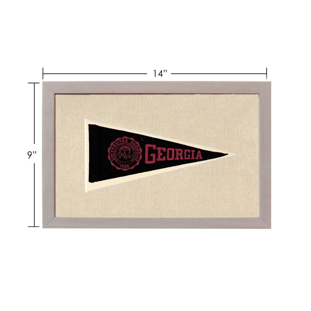 Vintage University of Georgia pennant in black and maroon, framed