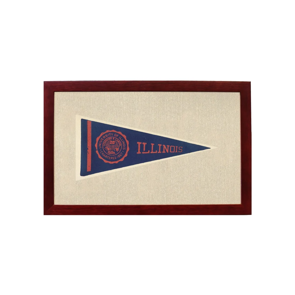 Vintage University of Illinois Pennant | 1950s Wool Felt Pennant Framed Display | vintageantiquesgifts.com