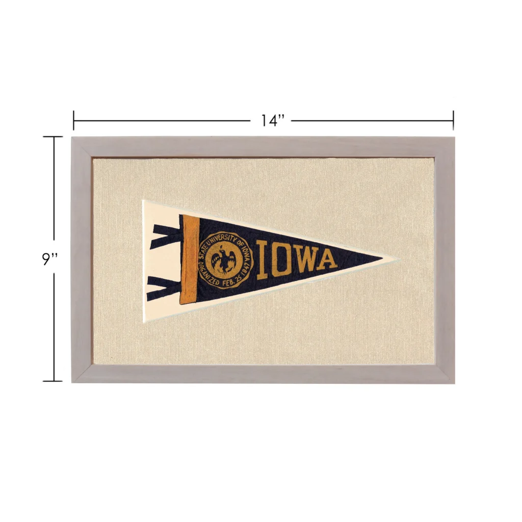 Vintage Iowa State University pennant in navy blue and gold