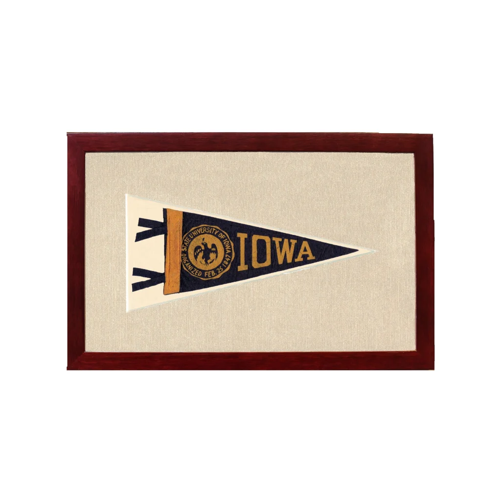 Vintage University of Iowa Pennant | 1950s Wool Felt Pennant Framed Display | vintageantiquesgifts.com