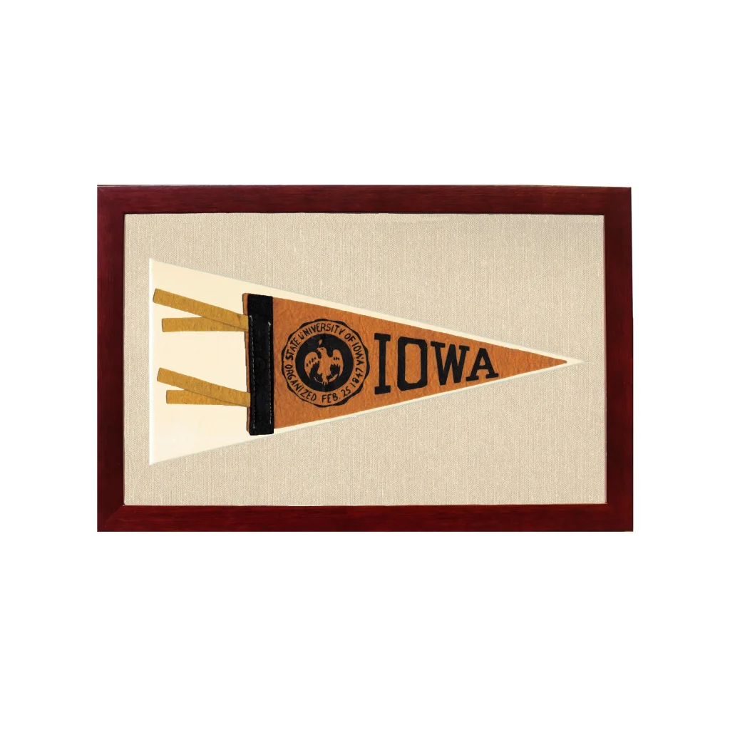 Vintage University of Iowa Pennant | 1950s Wool Felt Pennant Framed Display | vintageantiquesgifts.com