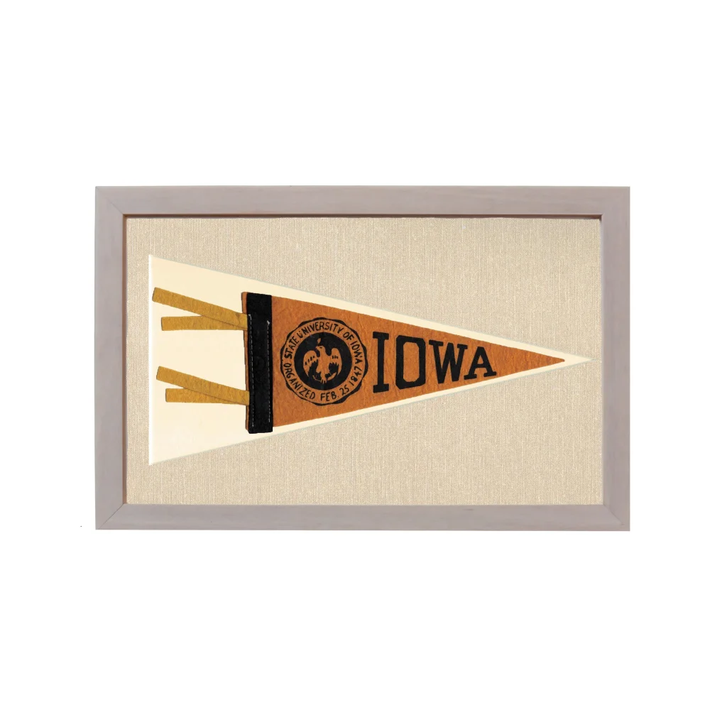 Vintage University of Iowa Pennant | Rare Vintage Wool Felt Pennant Flag | vintageantiquesgifts.com