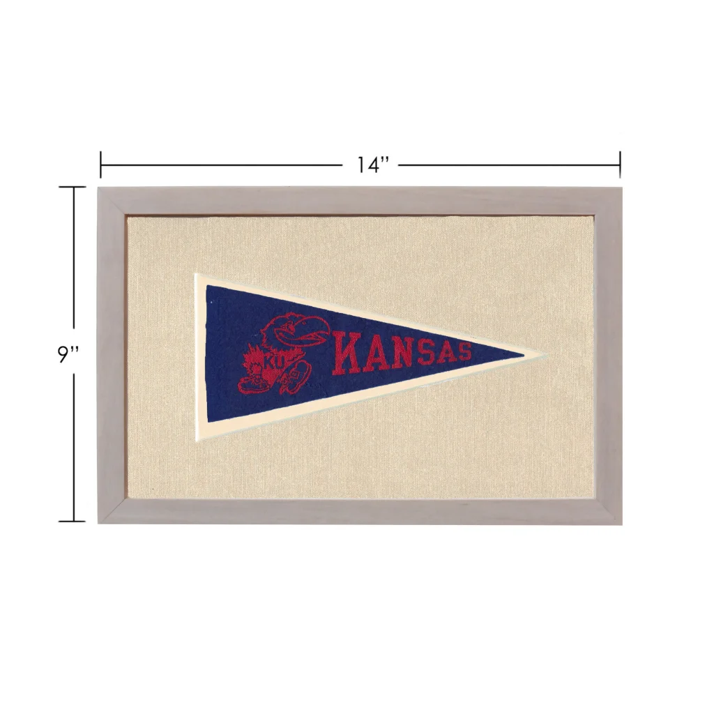 Vintage University of Kansas pennant with navy blue design, red cardinal mascot and lettering