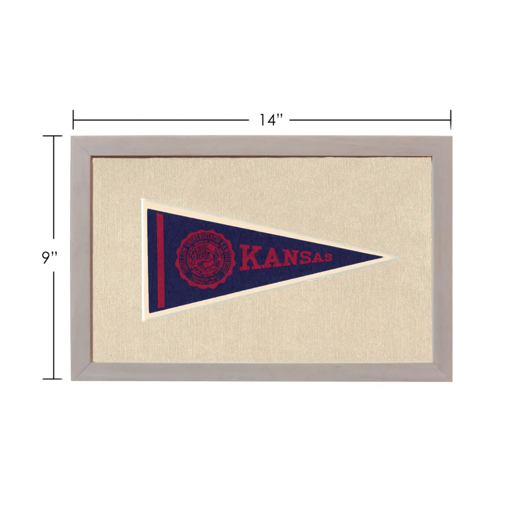Vintage University of Kansas pennant in navy blue and red