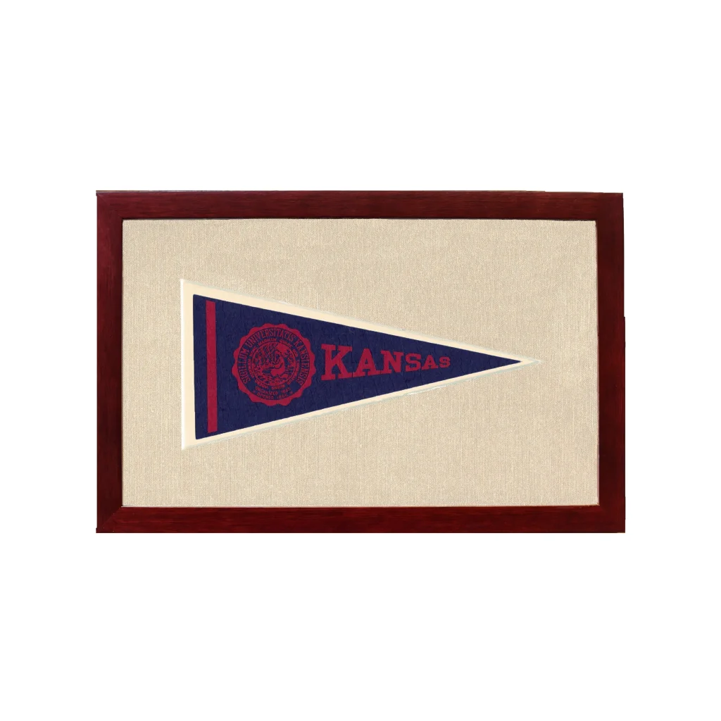 Vintage University of Kansas Pennant | 1950s Wool Felt Pennant Framed Display | vintageantiquesgifts.com