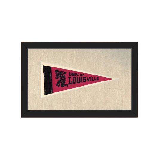 Vintage University of Louisville football pennant in pink frame
