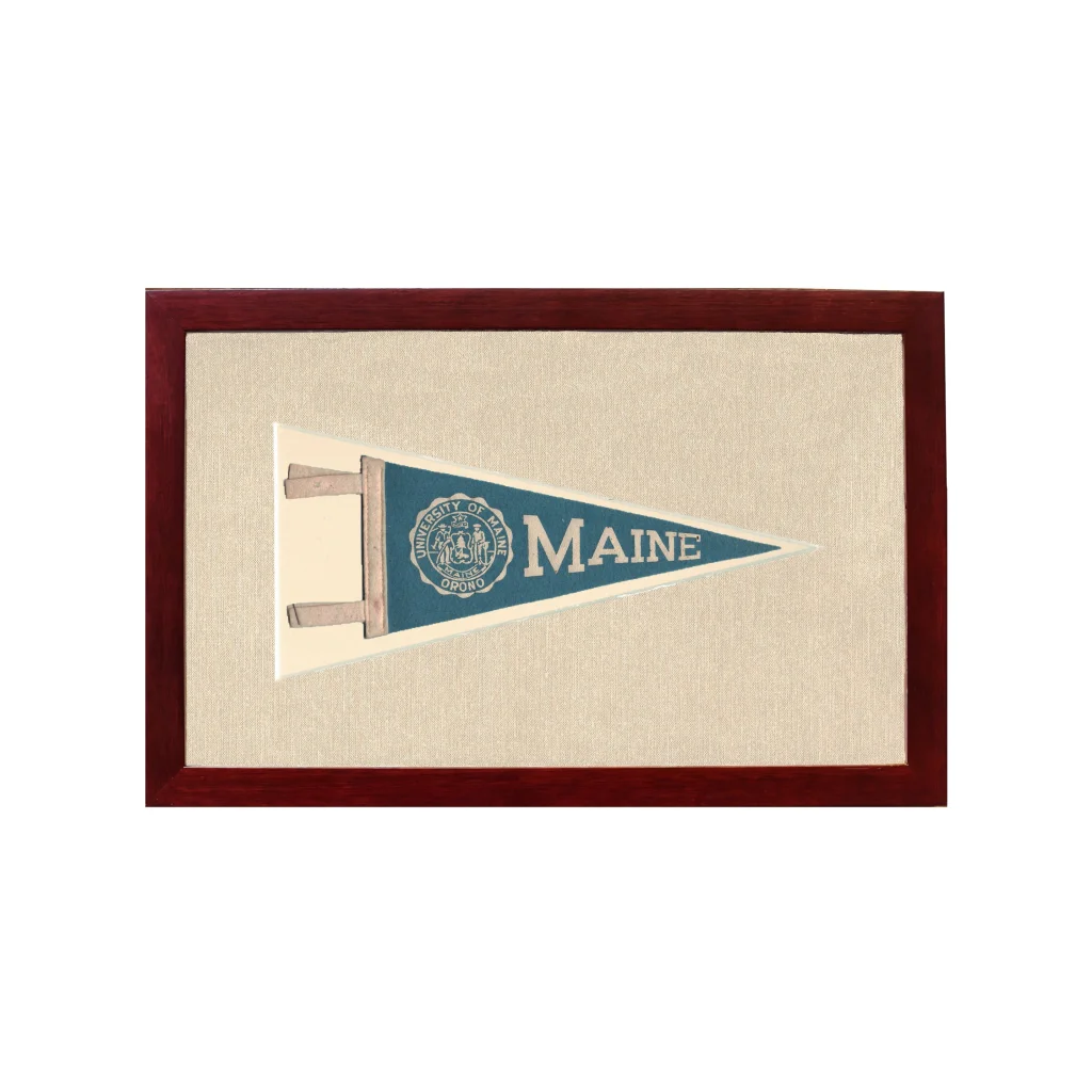 Vintage University of Maine Pennant | 1950s Wool Felt Pennant Framed Display | vintageantiquesgifts.com