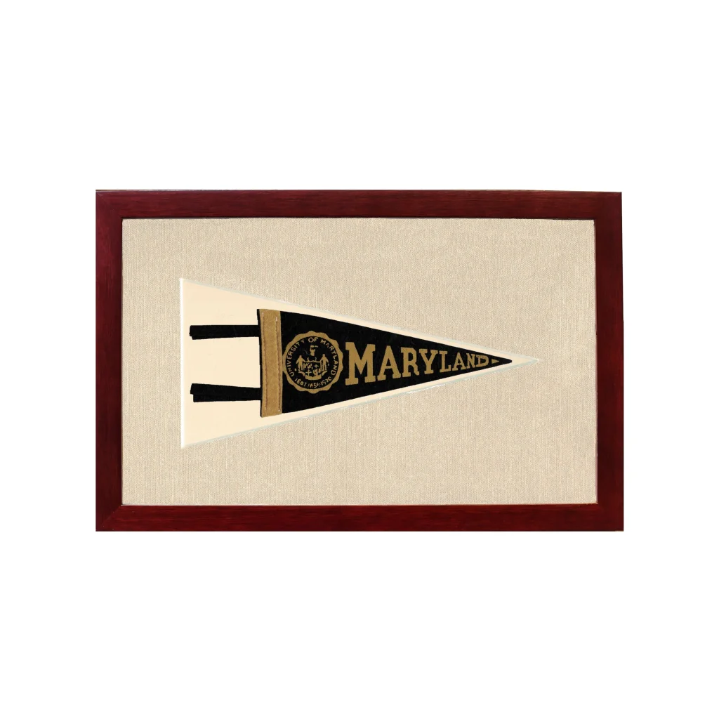 Vintage University of Maryland Pennant | 1950s Wool Felt Pennant Framed Display | vintageantiquesgifts.com