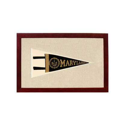 Vintage University of Maryland Pennant | 1950s Wool Felt Pennant Framed Display | vintageantiquesgifts.com