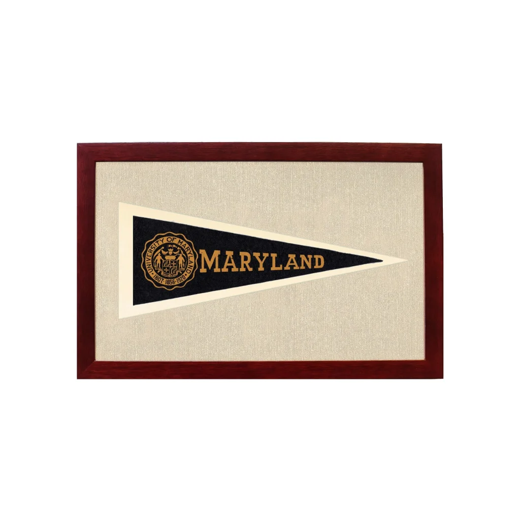 Vintage University of Maryland Pennant | 1950s Wool Felt Pennant Framed Display | vintageantiquesgifts.com