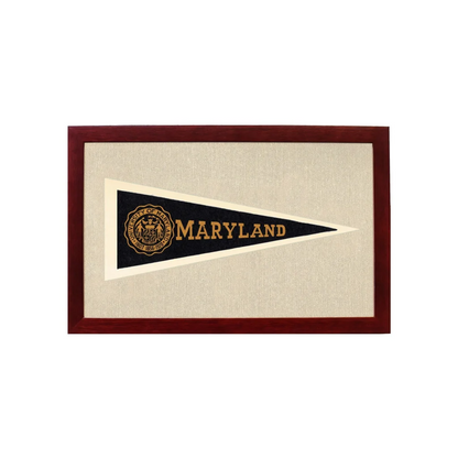 Vintage University of Maryland Pennant | 1950s Wool Felt Pennant Framed Display | vintageantiquesgifts.com