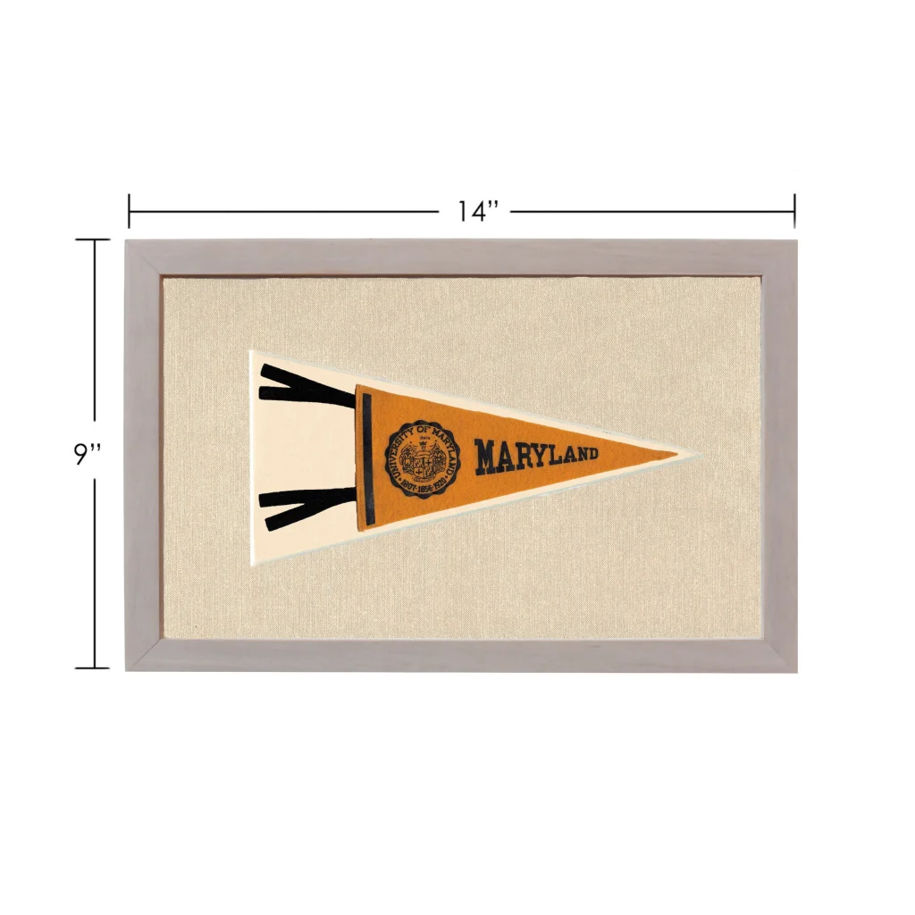 Vintage University of Maryland pennant in orange cream frame