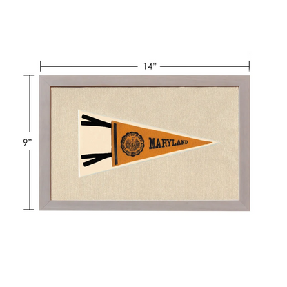 Vintage University of Maryland pennant in orange cream frame