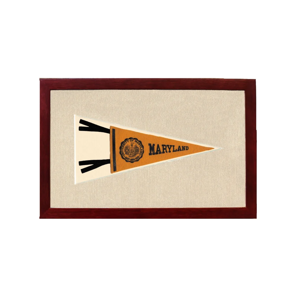 Vintage University of Maryland Pennant | 1950s Wool Felt Pennant Framed Display | vintageantiquesgifts.com