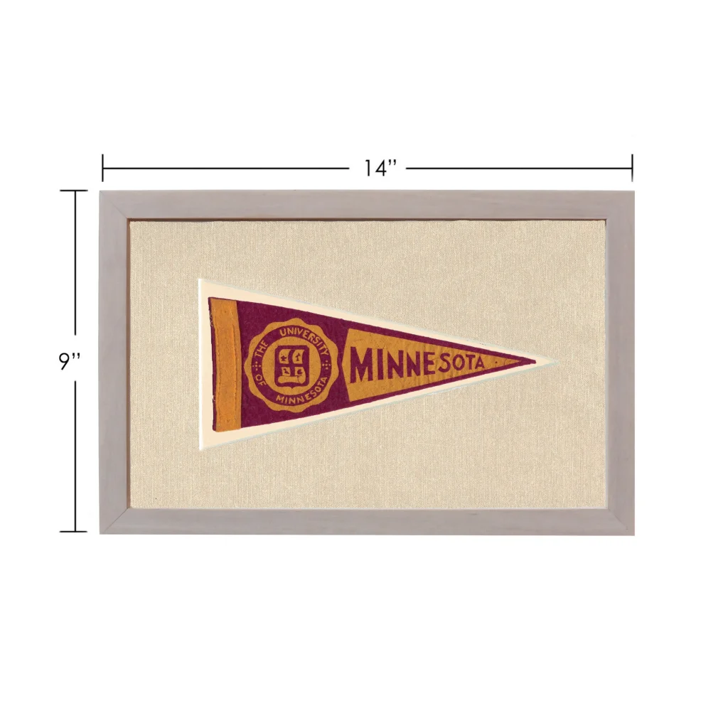 Vintage University of Minnesota pennant in maroon gold frame
