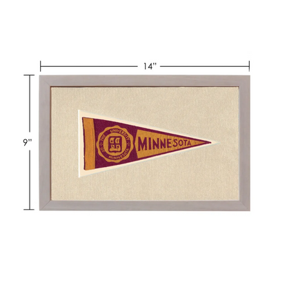 Vintage University of Minnesota pennant in maroon gold frame