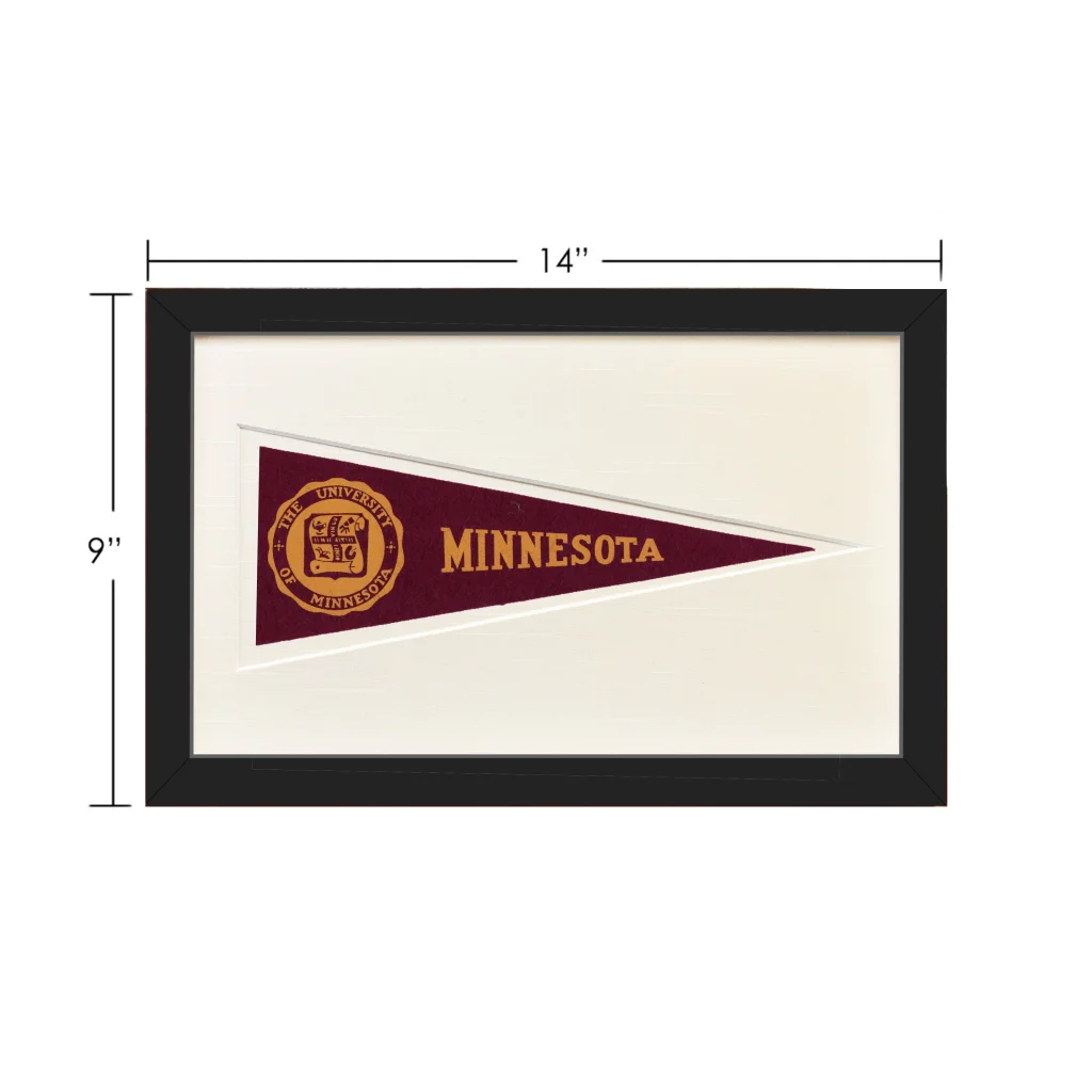 Vintage University of Minnesota wool felt pennant with maroon gold frame