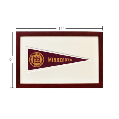 Vintage University of Minnesota wool felt pennant, maroon gold frame, 1950s