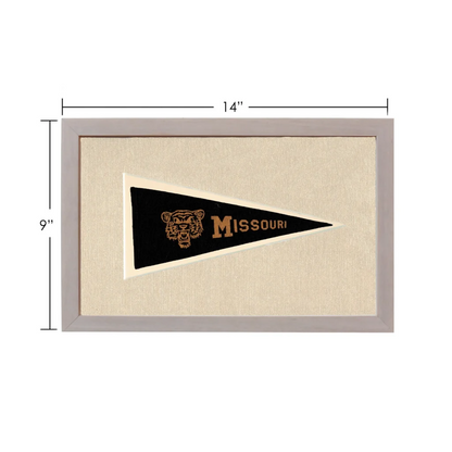 Vintage University of Missouri tiger head pennant in black and gold