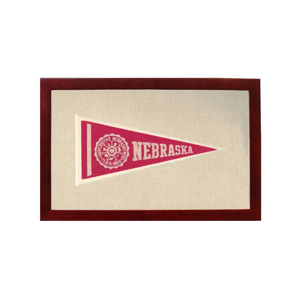 Vintage University of Nebraska Pennant | 1950s Wool Felt Pennant Framed Display | vintageantiquesgifts.com