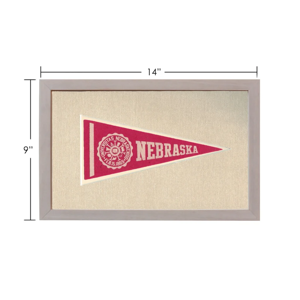Vintage University of Nebraska pennant in light gray frame