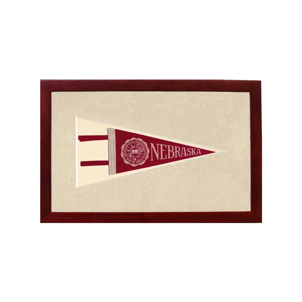 Vintage University of Nebraska Pennant | 1950s Wool Felt Pennant Framed Display | vintageantiquesgifts.com