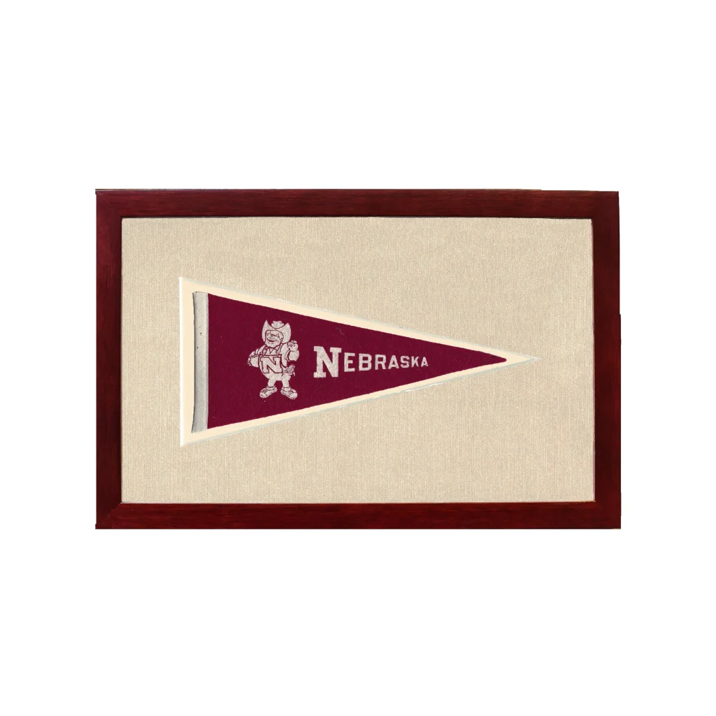 Vintage University of Nebraska Pennant | 1950s Wool Felt Pennant Framed Display | vintageantiquesgifts.com