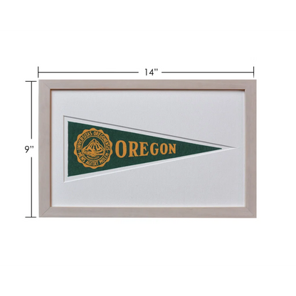 Vintage University of Oregon wool felt pennant in gold green frame