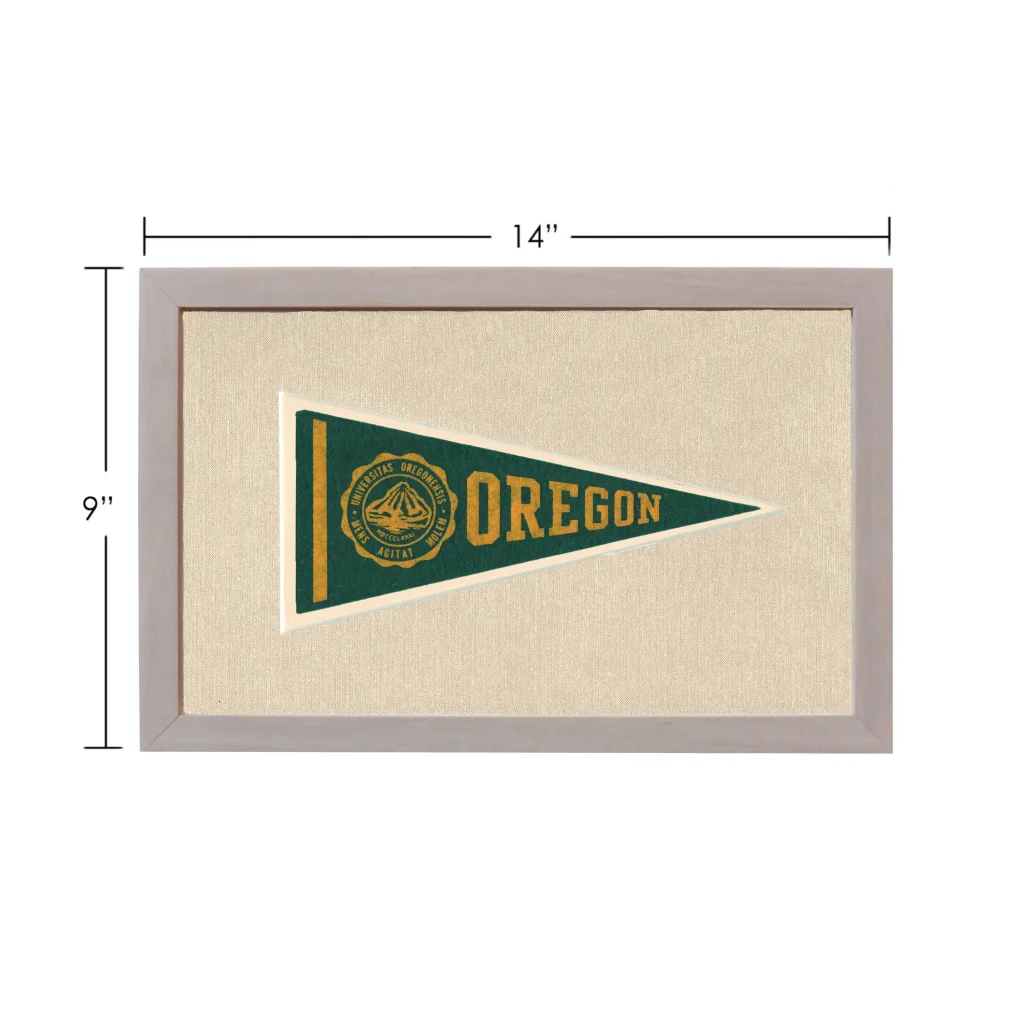 Vintage University of Oregon green and gold pennant framed