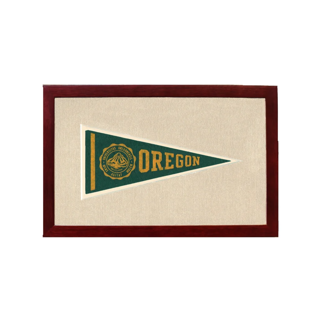 Vintage University of Oregon Pennant | 1950s Wool Felt Pennant Framed Display | vintageantiquesgifts.com