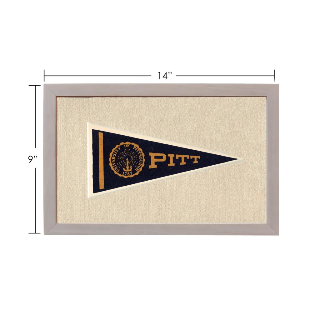 Vintage University of Pittsburgh navy blue and gold pennant
