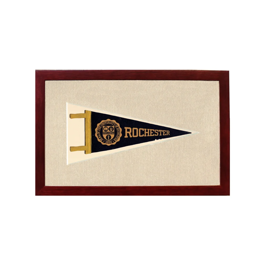 Vintage University of Rochester Pennant | 1950s Wool Felt Pennant Framed Display | vintageantiquesgifts.com