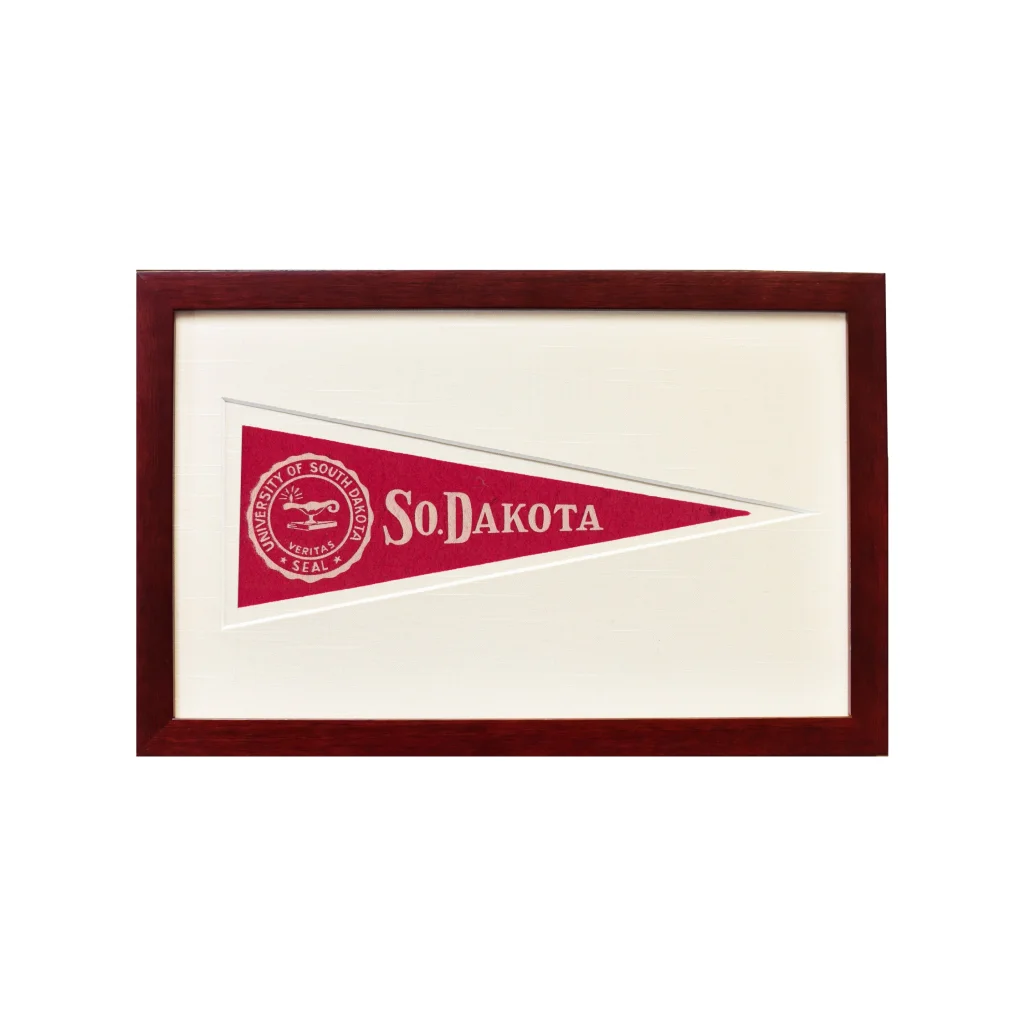 Vintage University of South Dakota wool felt pennant flag, 1950s red white