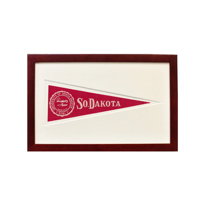 Vintage University of South Dakota wool felt pennant flag, 1950s red white