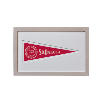 Vintage University of South Dakota wool felt pennant, 1950s red and white flag