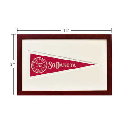 Vintage University of South Dakota wool felt pennant with red and white flag