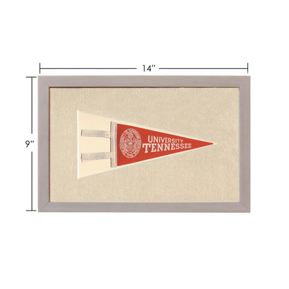 Vintage University of Tennessee red and white pennant in gray frame