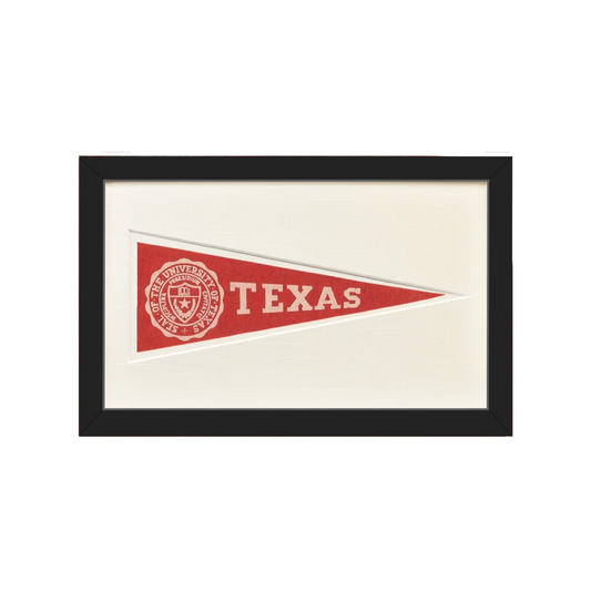 Vintage University of Texas 1950s wool felt pennant with red white frame