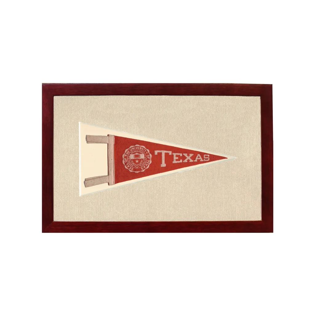 Vintage University of Texas Pennant | 1950s Wool Felt Pennant Framed Display | vintageantiquesgifts.com