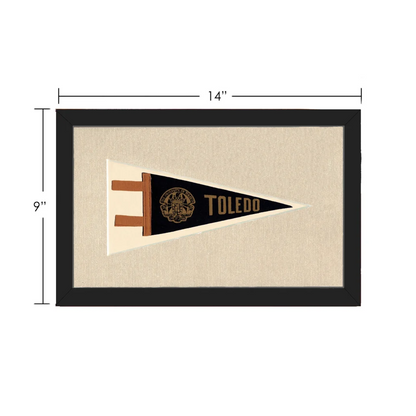 Framed black and gold vintage University of Toledo pennant