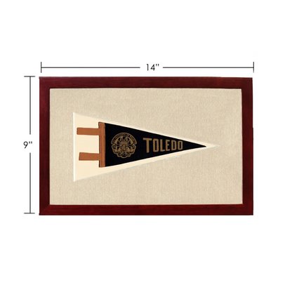 Framed black and gold vintage University of Toledo pennant