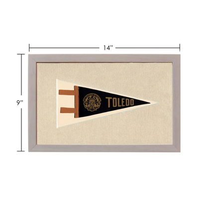 Vintage University of Toledo pennant framed with black triangular flag