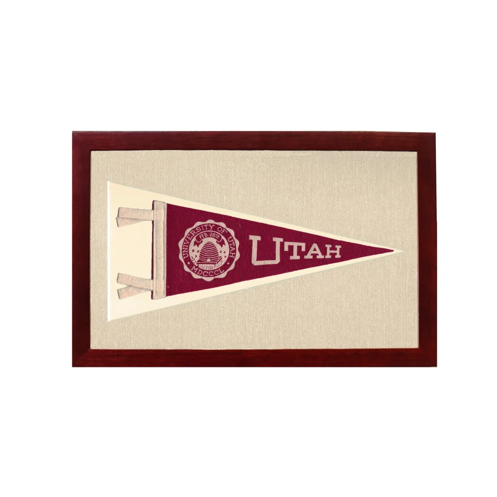 Vintage University of Utah Pennant | 1950s Wool Felt Pennant Framed Display | vintageantiquesgifts.com
