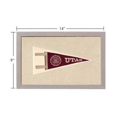 Vintage University of Utah pennant in maroon, cream, gray frame
