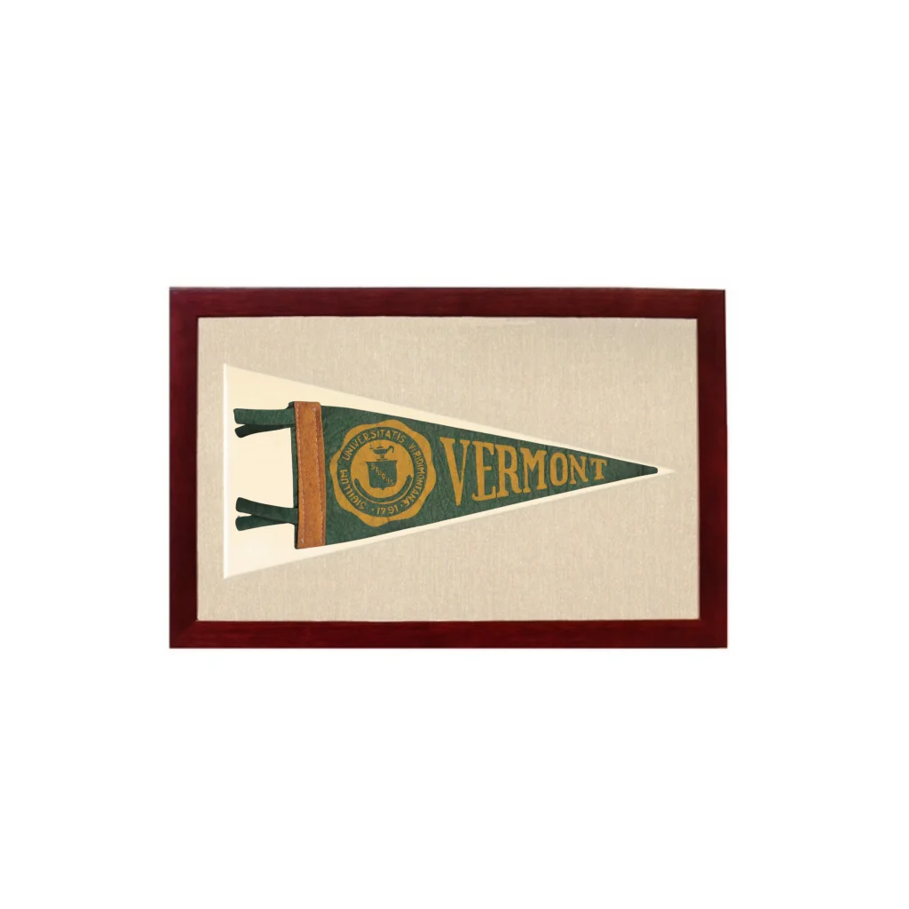 Vintage University of Vermont Pennant | 1950s Wool Felt Pennant Framed Display | vintageantiquesgifts.com