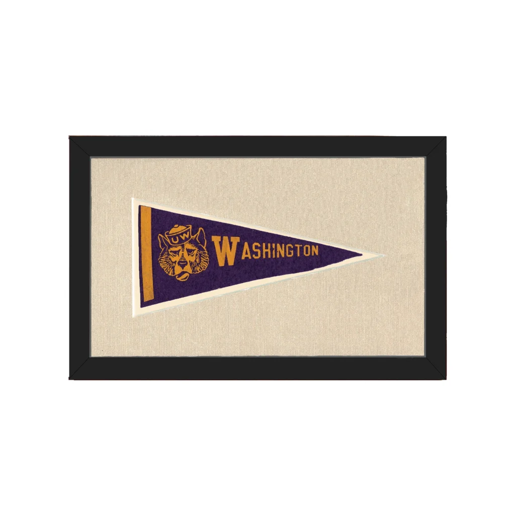 Vintage University of Washington pennant with purple wolf design