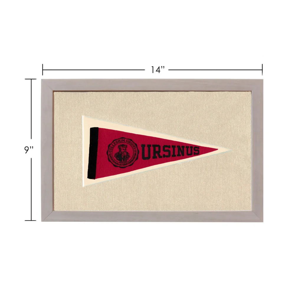 Vintage Ursinus College pennant in red, cream, gray frame